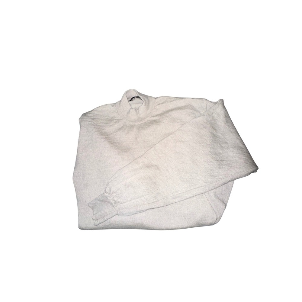 Gran‎ Sasso Italy Wool Silk Cashmere Blend Mock Neck Sweater Mens Oatmeal Tan